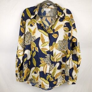 Vtg K. Arnold 100% Silk Women's Blouse Leopard Leaf Animal Print Button Shirt L‎